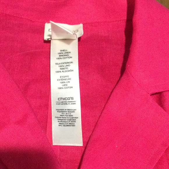 Chico's Hot Pink Cutout Linen Open Front Jacket Size 0/S/4 - Picture 16 of 16